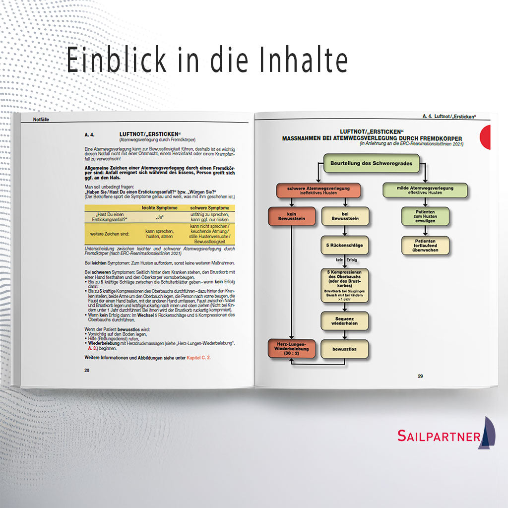 Praxisorientierte Anleitung aus ‚Medizin auf See‘ zu Luftnot und Ersticken, mit klaren Maßnahmen für die Erstversorgung an Bord und hilfreichen Tipps für Skipper und Freizeitsegler.