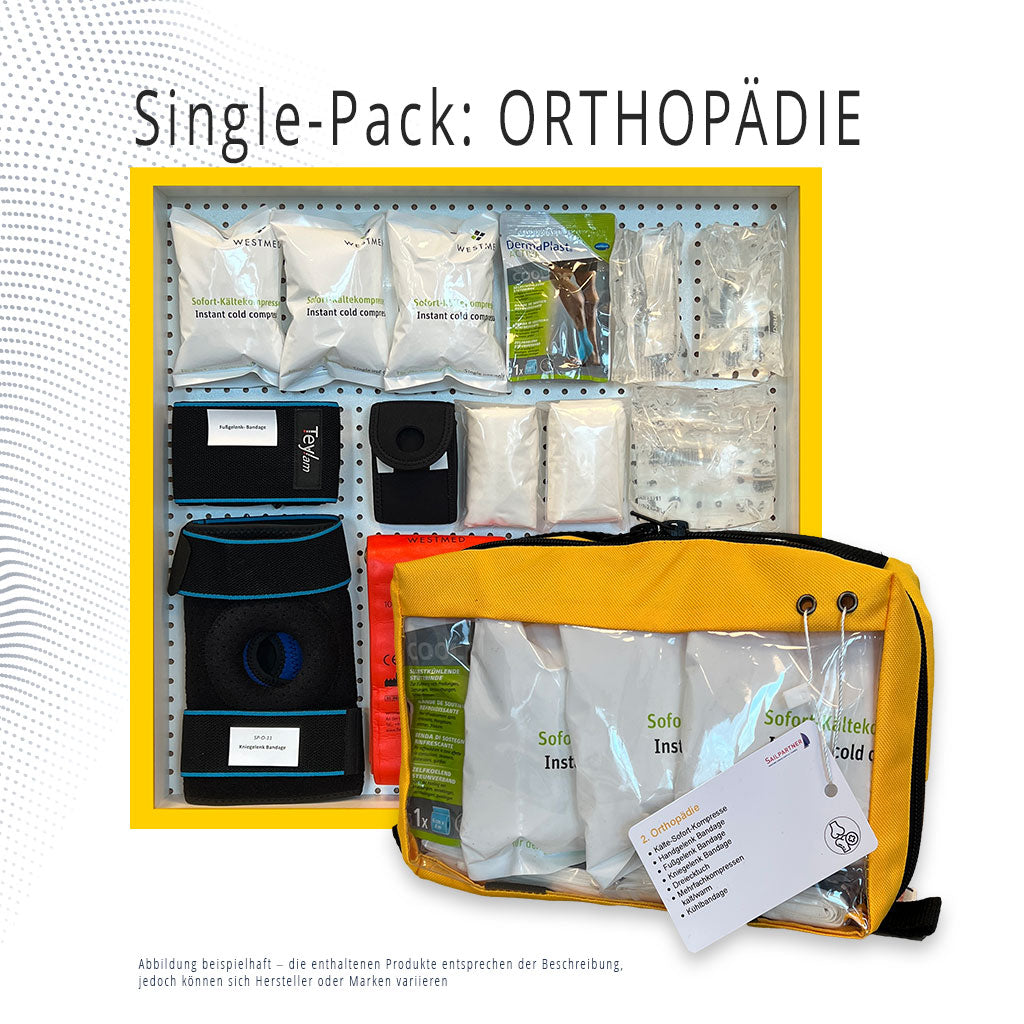 Modultasche Orthopädie – Stabilisierung & Kühlung bei Prellungen, Verstauchungen & Brüchen mit Bandagen & Schienen aus der TransOcean Tasche.