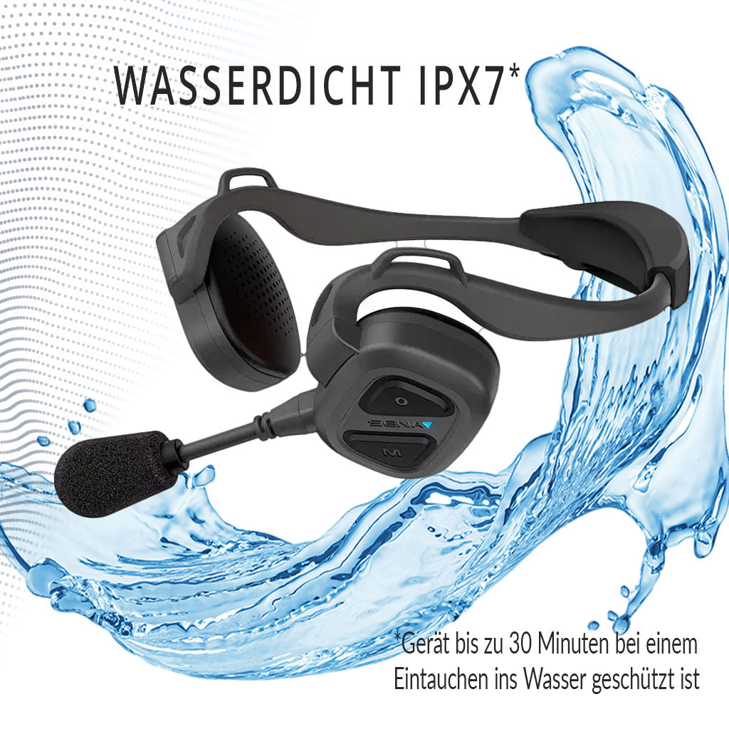 SENA Marine Nautitalk Bosun Headset, wasserdicht nach IPX7-Standard, ideal für zuverlässige Kommunikation bei nassen Bedingungen an Bord.