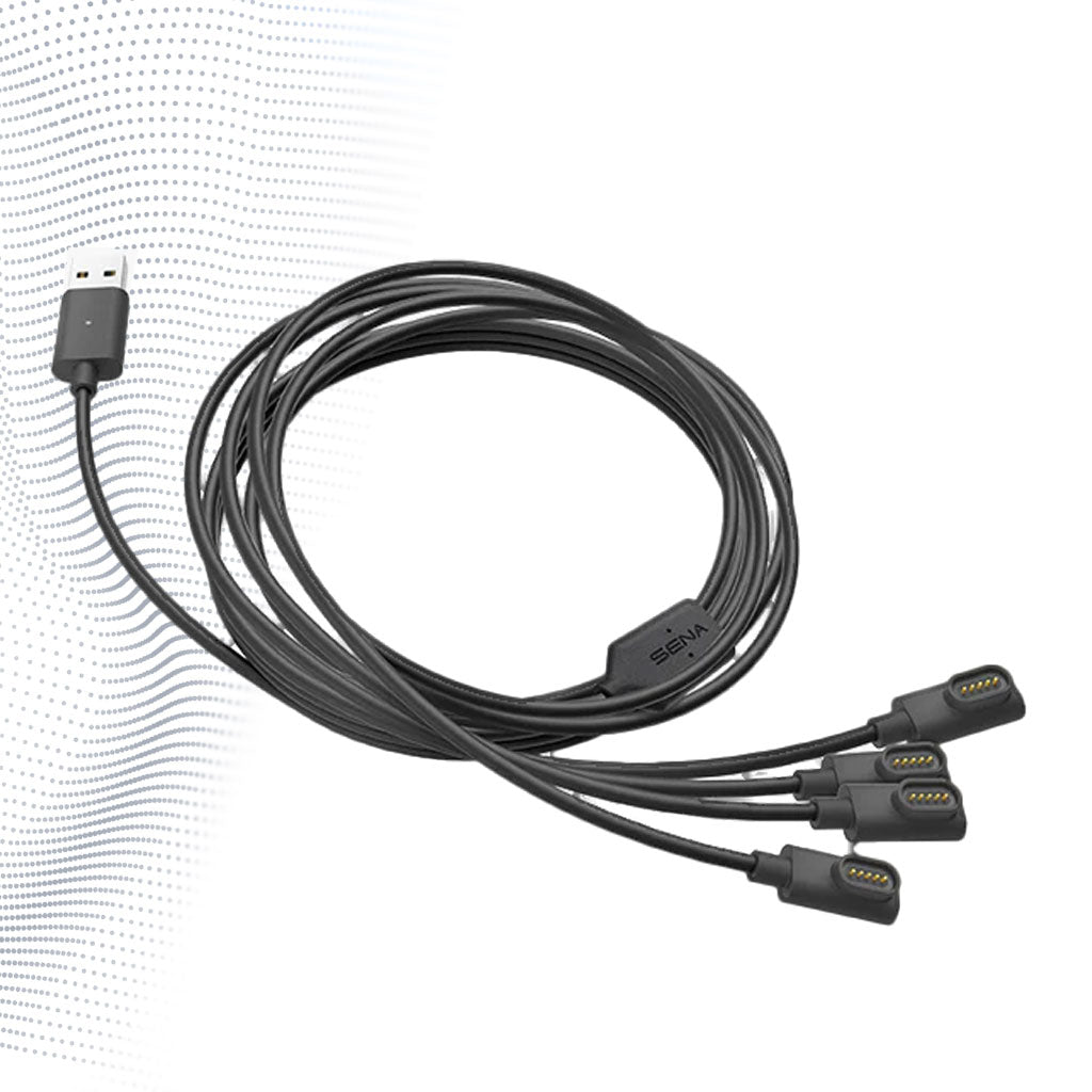 Magnetisches 4-in-1 USB-Kabel für SENA Nautitalk Bosun – ermöglicht das gleichzeitige Laden von bis zu vier Headsets, ideal für Crews und den Einsatz an Bord.