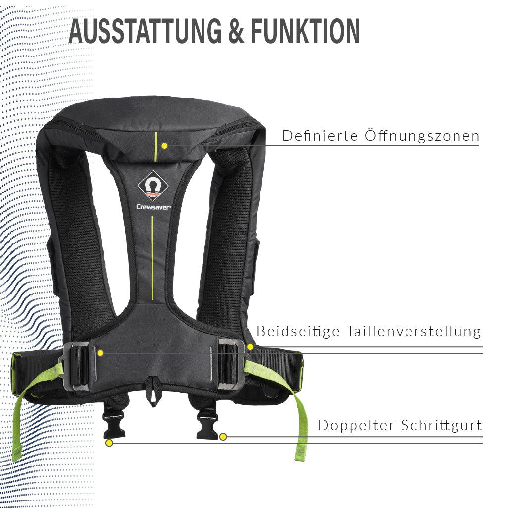 Crewsaver Ergofit 290 Rettungsweste Rückseite mit Taillenverstellung und Schrittgurt