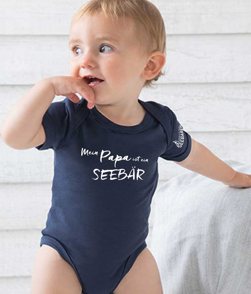 Mein Papa ist ein Seebär, Baby Strampler, Maritimer Baby Strampler Geschenkidee für Neugeborene zur Geburt oder zum 1. Geburtstag.