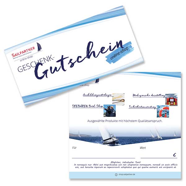 Sailpartner, Maritimer Geschenk Gutschein, Sicherheitsausrüstung, Meidzin auf See, Ausbildung, Seebären Bord-Shop