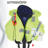 Auftriebskörper der Rettungsweste California Professional: Signalfarbe, sicher in Schutzhülle verwahrt, PRO SENSOR ELITE Automatik mit Rot/Grün-Indikatoren, großer Reflexstreifen für Sichtbarkeit, doppelter Schrittgurt, verstärktes Rückenteil 