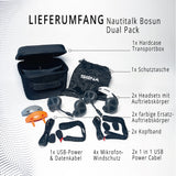 Lieferumfang des SENA Nautitalk Bosun Headsets – ideal für Crew-Kommunikation an Bord. Enthält Zubehör für sicheres und komfortables Segeln auf Yachten
