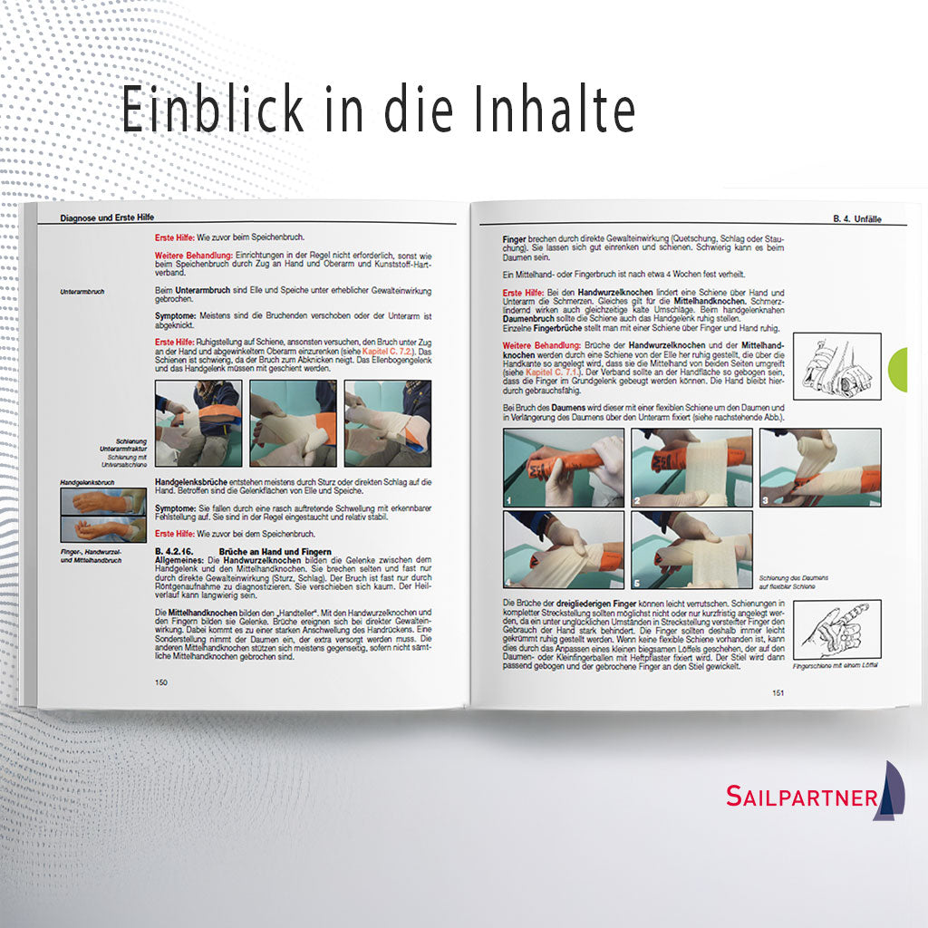 Anleitung zum Anlegen einer Splint-Schiene aus ‚Medizin auf See‘, mit praxisnahen Tipps zur Stabilisierung von Knochenbrüchen an Bord für Skipper und Crew.