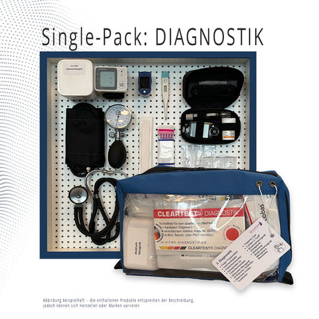 Single Pack Diagnostik – Erste-Hilfe-Set aus der TransOcean Tasche zur Vitalwertkontrolle mit Blutdruckmessgerät & Pulsoximeter.