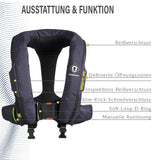 Details der Crewsaver Ergofit 190 mit Öffnungszonen, Reißverschluss und Auslösung