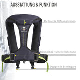 Rückseite der Crewsaver Ergofit 190 Rettungsweste mit Taillenverstellung und doppeltem Schrittgurt