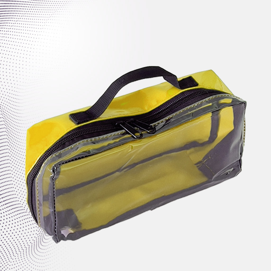 Neongelbe Modultasche aus wasserabweisendem Planenmaterial mit Sichtfenster