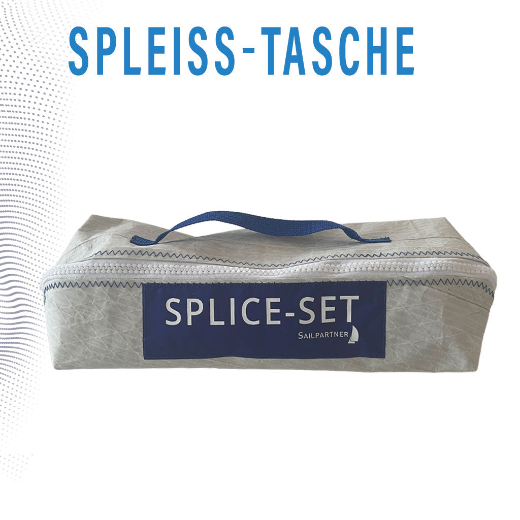 Geschlossene Segeltuchtasche aus Upcycling-Segelstoff für Spleißwerkzeug, lokal gefertigt.