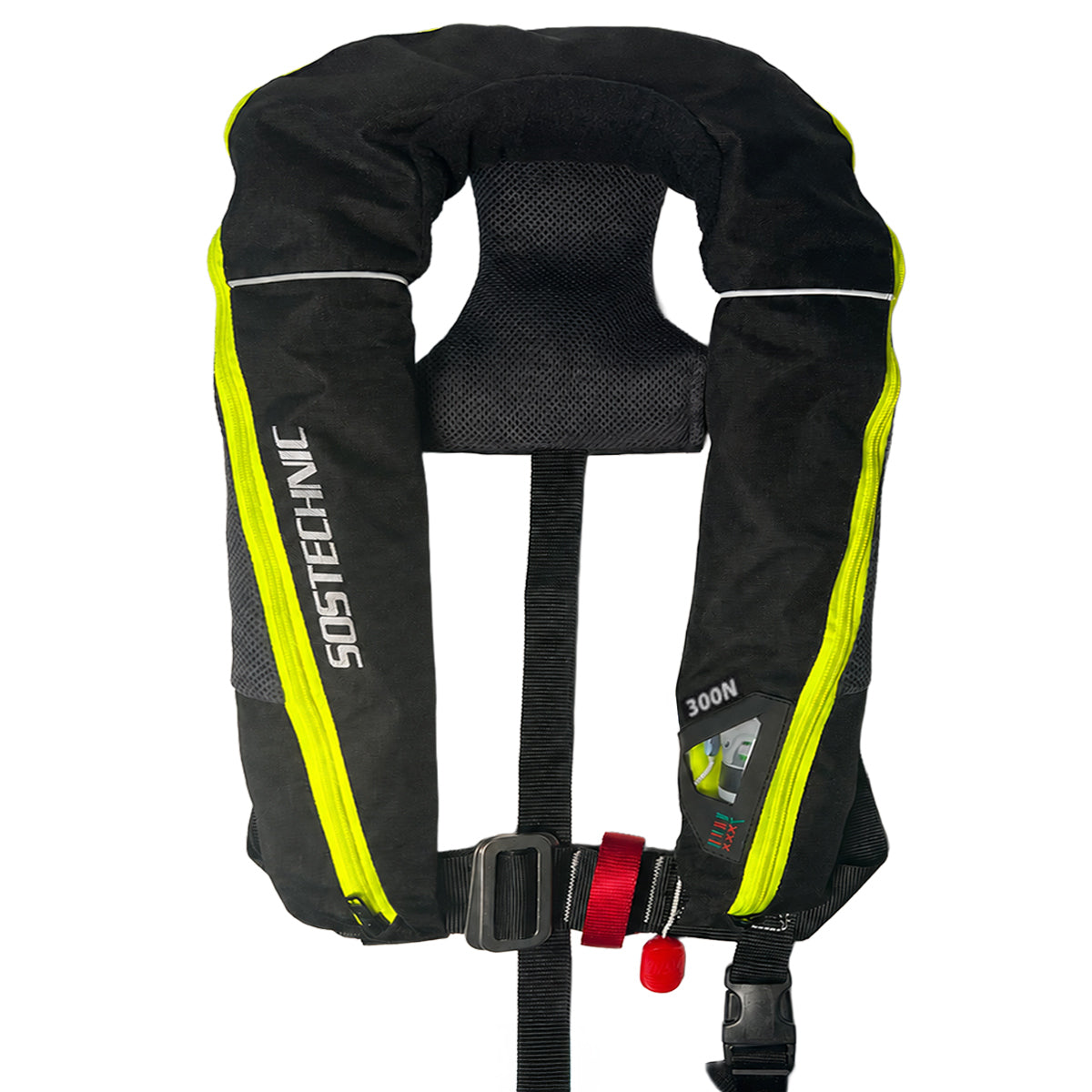 SOSTECHNIC AERO 300 Automatik-Rettungsweste in Schwarz-Neongelb mit 300N Auftrieb für Segler