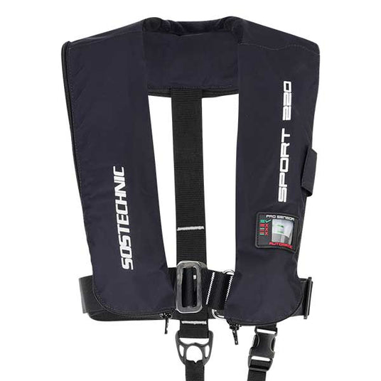 Sport 220, Vollautomatische Rettungsweste mit integriertem Lifebelt, maximaler Auftrieb 220 N, konform nach ISO-Norm 12402. Leicht, kompakt und unauffällig für höchste Sicherheit an Bord