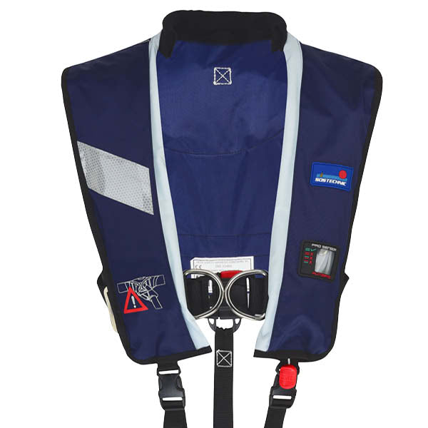 ollautomatische Rettungsweste California Professional mit 300N Auftrieb. Einfaches Anlegen dank leichtem Verschluss und Einstellschnallen. Integrierter Lifebelt mit 2 D-Ringen, Nackenfleece, Reflexstreifen, doppelter Schrittgurt, Sichtfenster und PRO SENSOR ELITE Automatik
