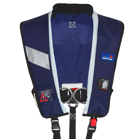 ollautomatische Rettungsweste California Professional mit 300N Auftrieb. Einfaches Anlegen dank leichtem Verschluss und Einstellschnallen. Integrierter Lifebelt mit 2 D-Ringen, Nackenfleece, Reflexstreifen, doppelter Schrittgurt, Sichtfenster und PRO SENSOR ELITE Automatik