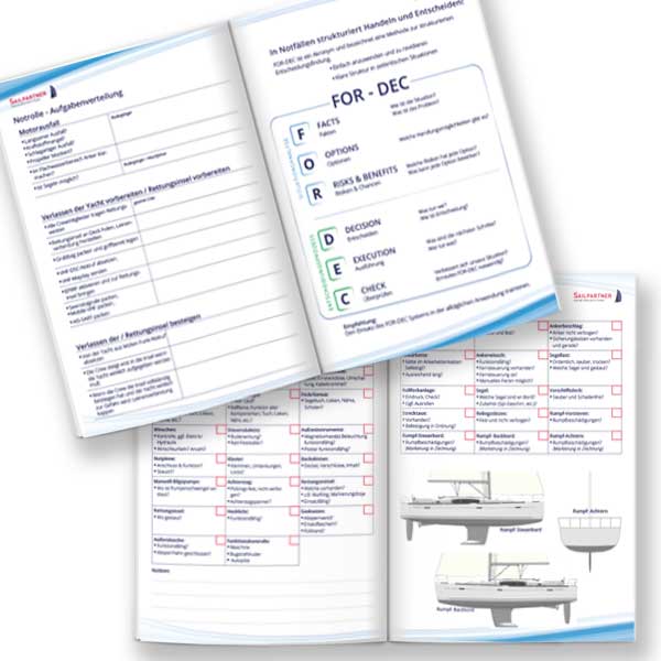 Yacht Logbuch, Charter, Skipper, Checkliste, DSV, Schiffsführer, Sailpartner, Wachplan, Wacheinteilung, Sprechfunkverfahren, Notrollen, FOR-DEC, Crewvertrag, Creweinweisung, Yachtübernahme, Logbuchführung, Logbucheintrag